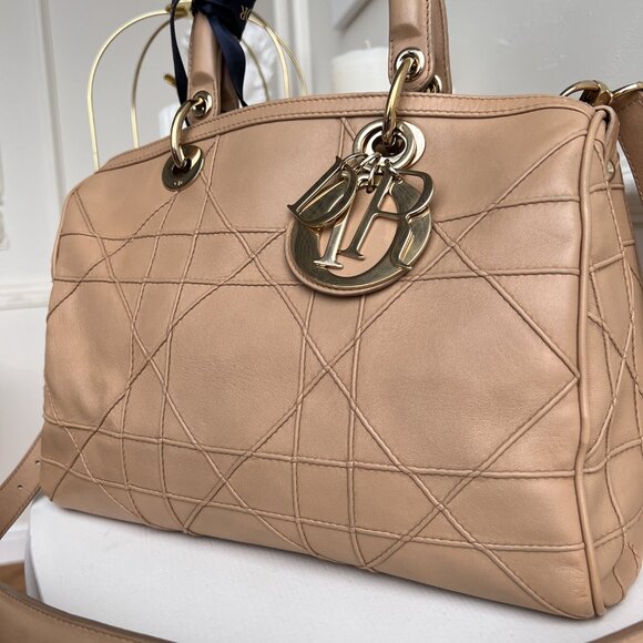 Authentic Dior tote beige Cannage Granville Leather Bag 10-BO-0171 B0818 - Picture 7 of 16